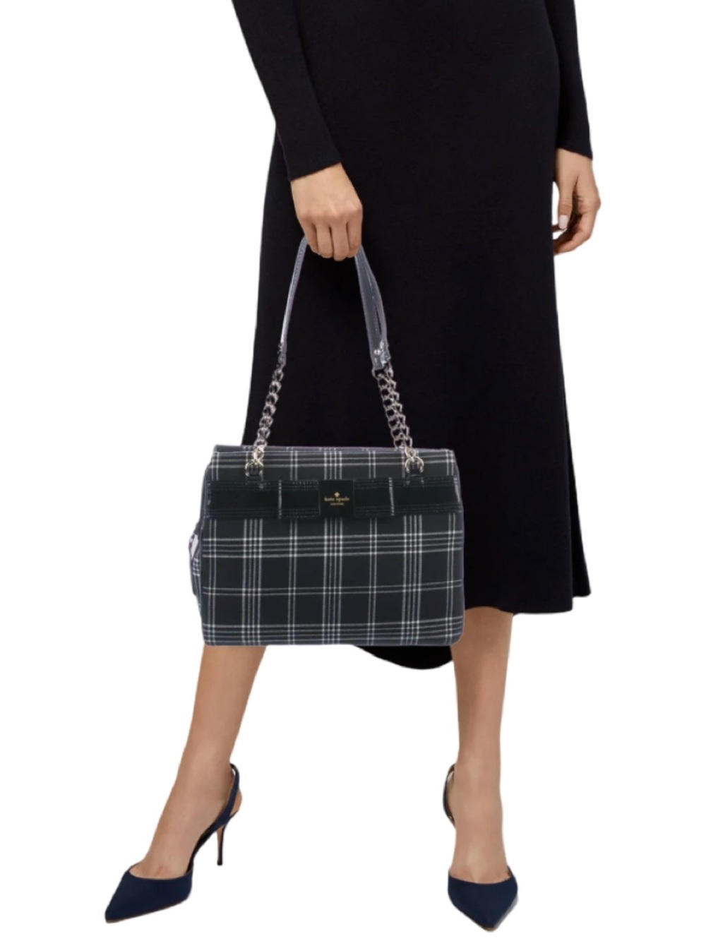 kate spade Primrose Hill Black Plaid Zippered Darcy Bag Classic Preppy Handbag